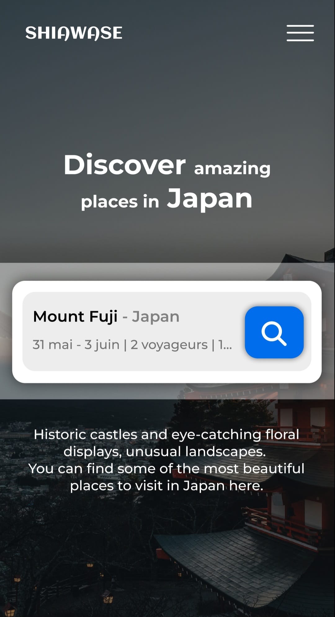 Prototype Figma mobile - page d'accueil voyage